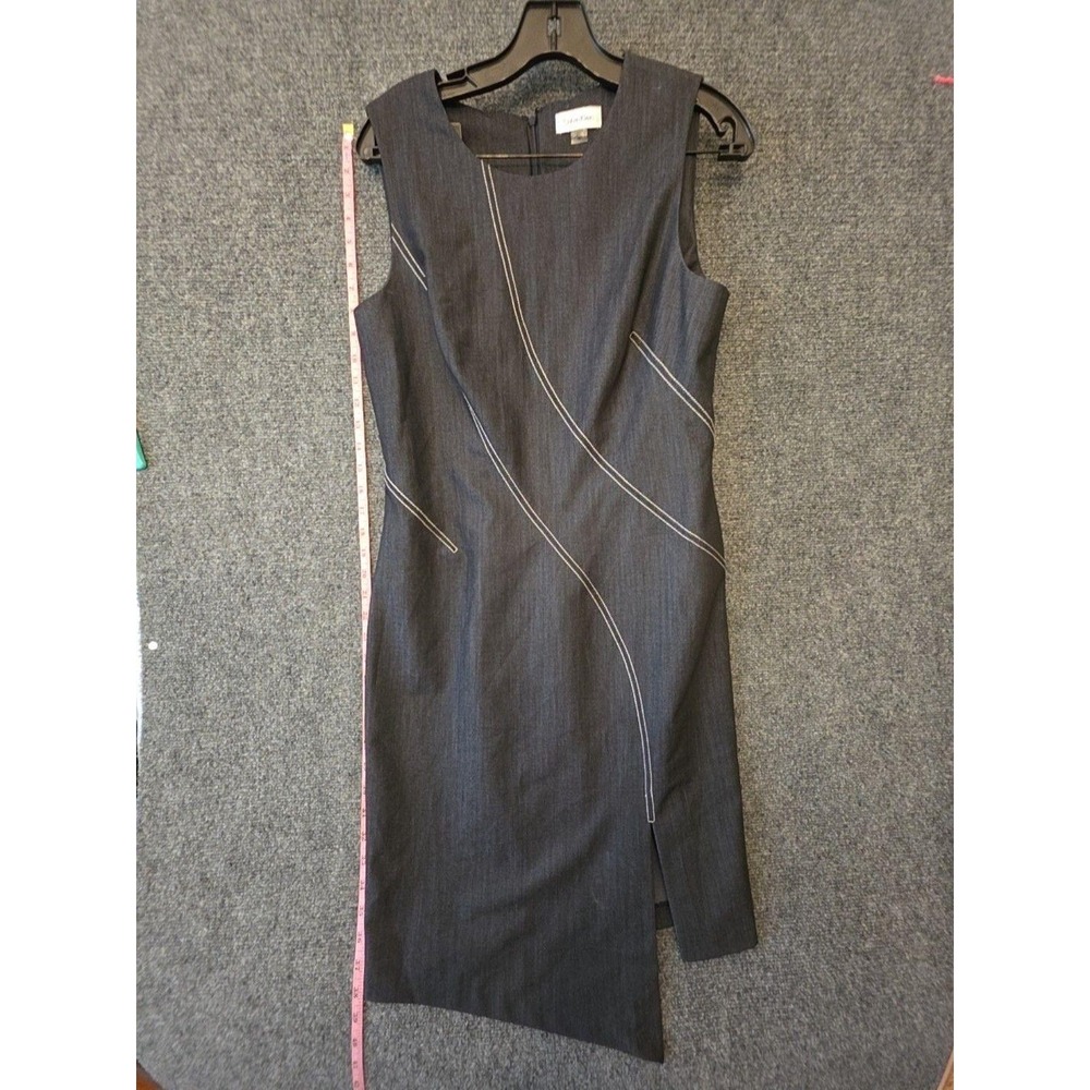 Calvin Klein Dress Womens 10 Blue Asymmetric Hem Sheath Knee Length Work